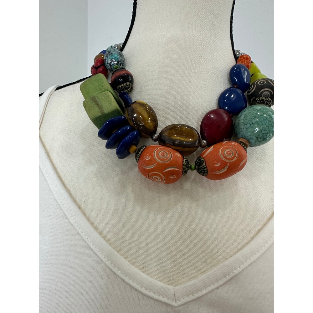 Unbranded Beaded Statement Necklace Women OS Multicolor Good Chunky Boho Tribal